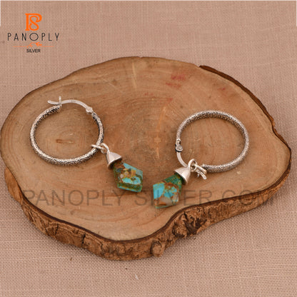 925 Silver Kite Shape Natural Gemstone Hoop Earrings