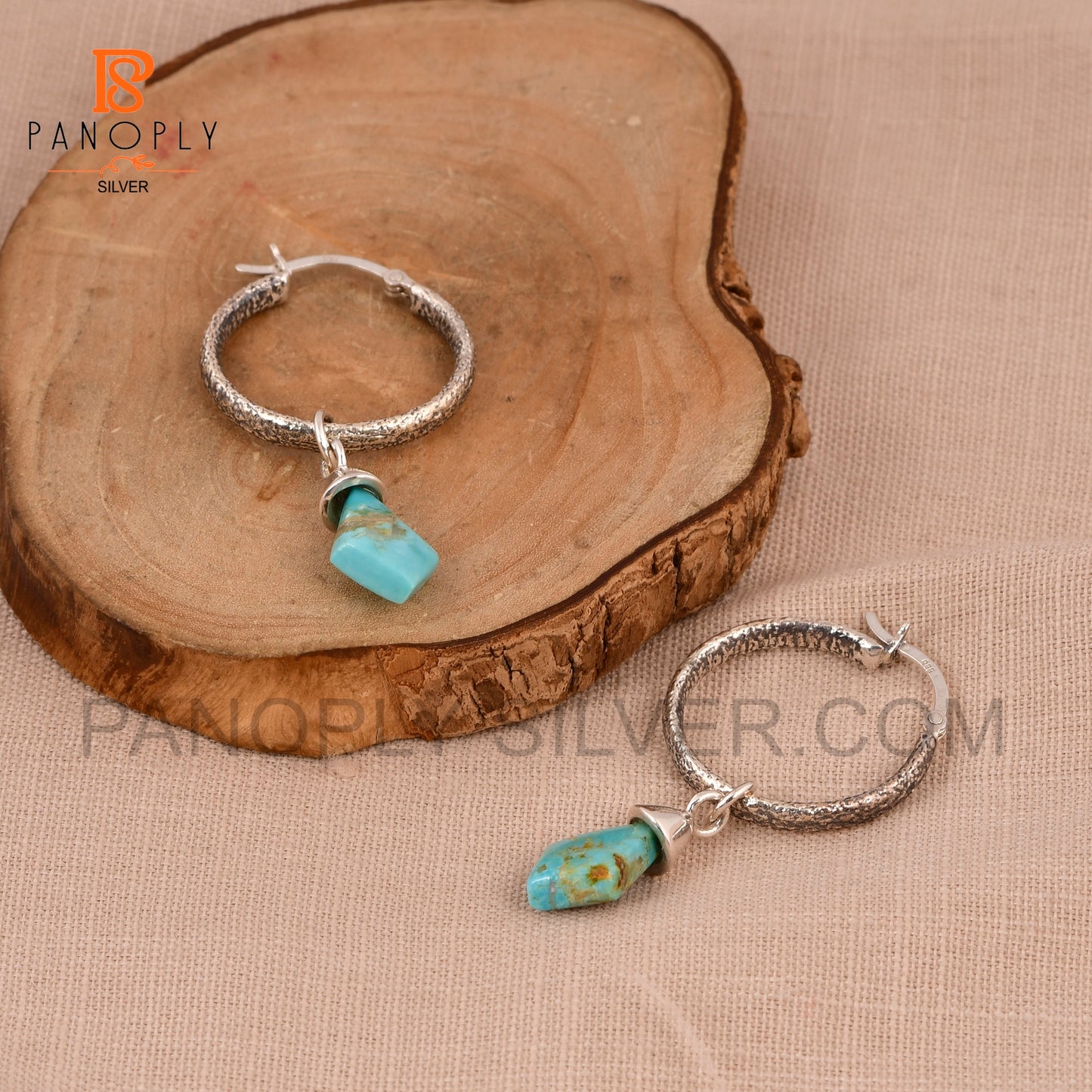 925 Silver Kite Shape Natural Gemstone Hoop Earrings