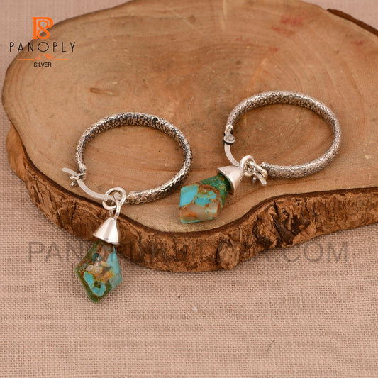 925 Silver Kite Shape Natural Gemstone Hoop Earrings