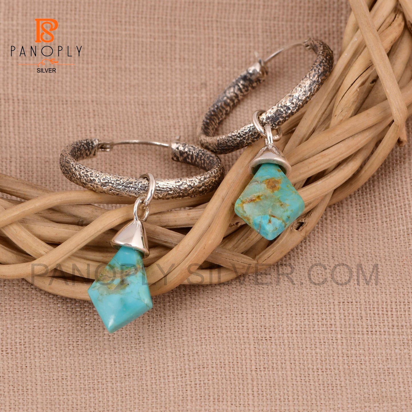 925 Silver Kite Shape Natural Gemstone Hoop Earrings