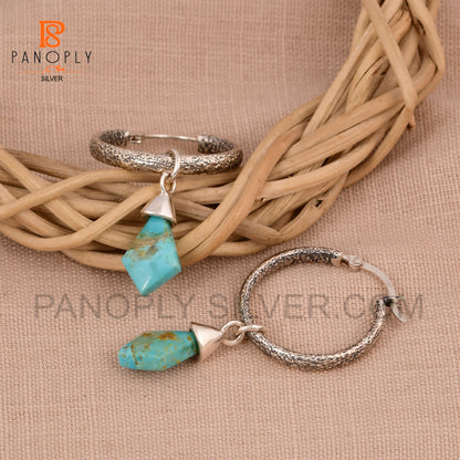 925 Silver Kite Shape Natural Gemstone Hoop Earrings