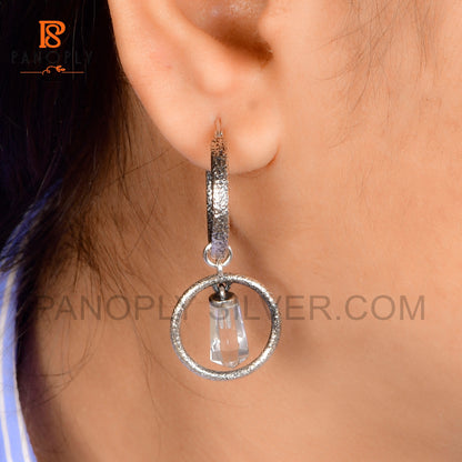 Terminated 925 Silver Crystal Point Double Hoop Earrings