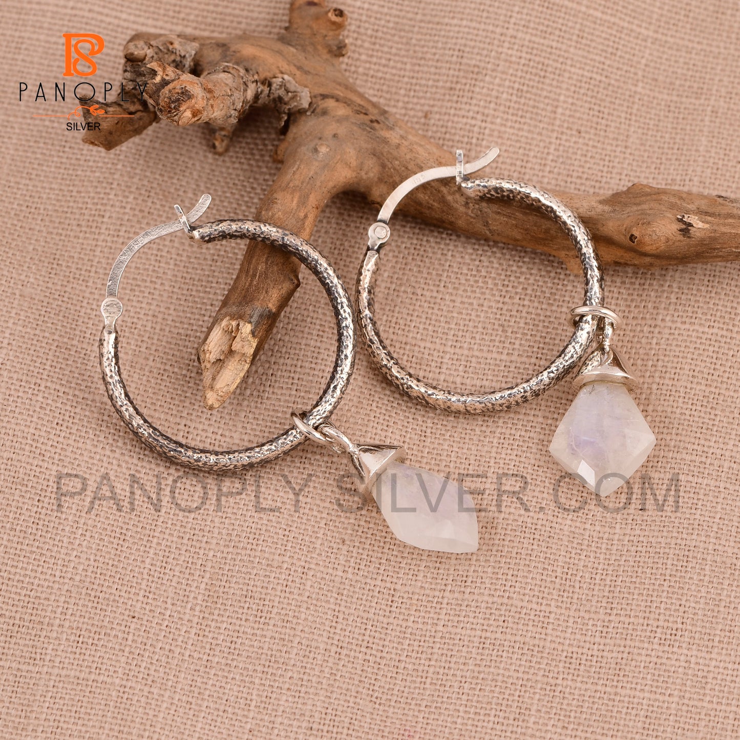 925 Silver Kite Shape Natural Gemstone Hoop Earrings