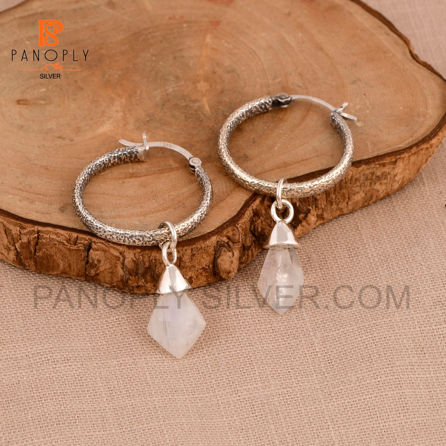 925 Silver Kite Shape Natural Gemstone Hoop Earrings