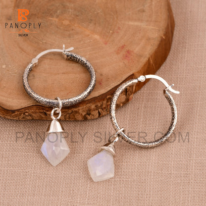 925 Silver Kite Shape Natural Gemstone Hoop Earrings