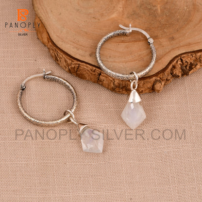 925 Silver Kite Shape Natural Gemstone Hoop Earrings