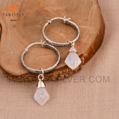 925 Silver Kite Shape Natural Gemstone Hoop Earrings