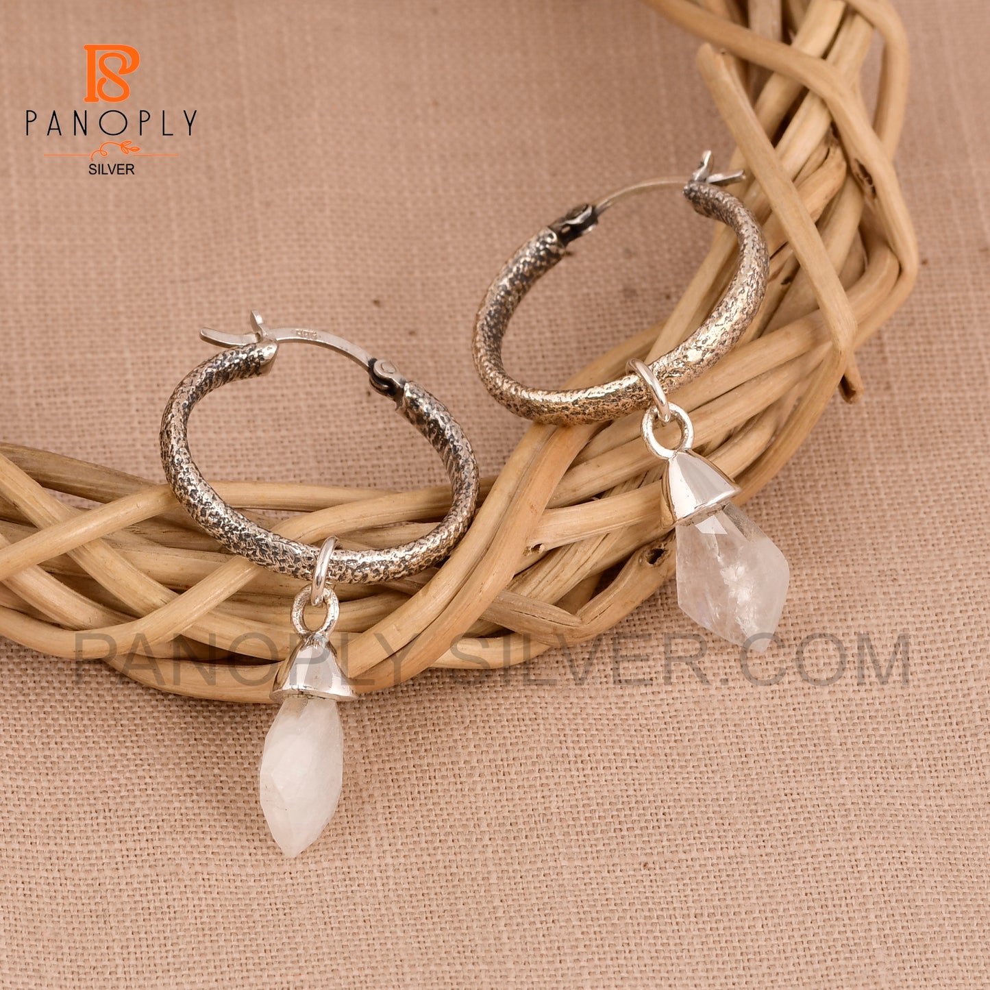 925 Silver Kite Shape Natural Gemstone Hoop Earrings