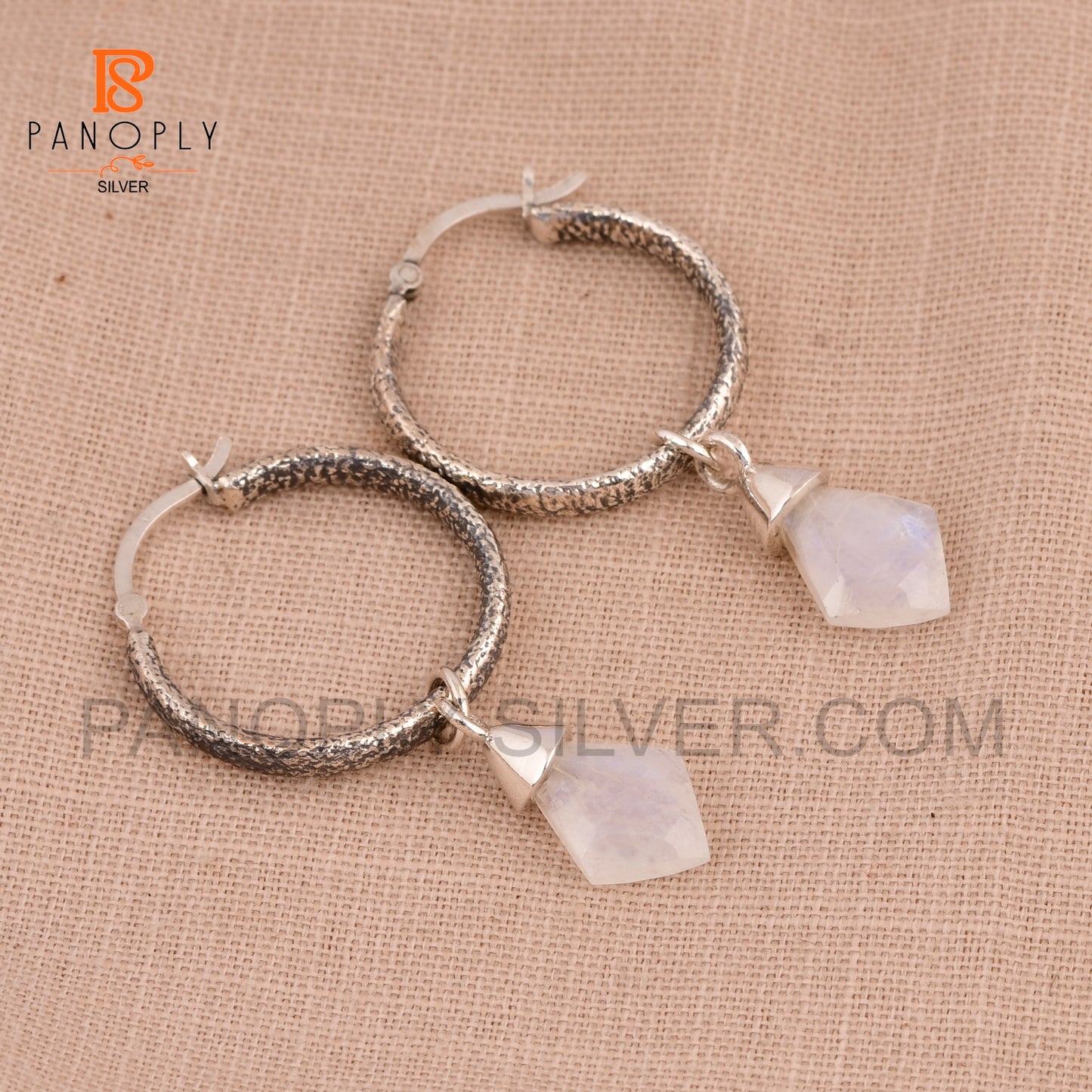 925 Silver Kite Shape Natural Gemstone Hoop Earrings