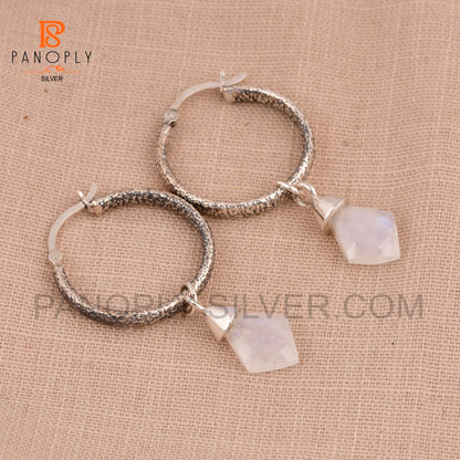 925 Silver Kite Shape Natural Gemstone Hoop Earrings