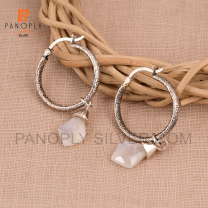 925 Silver Kite Shape Natural Gemstone Hoop Earrings