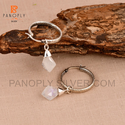 925 Silver Kite Shape Natural Gemstone Hoop Earrings