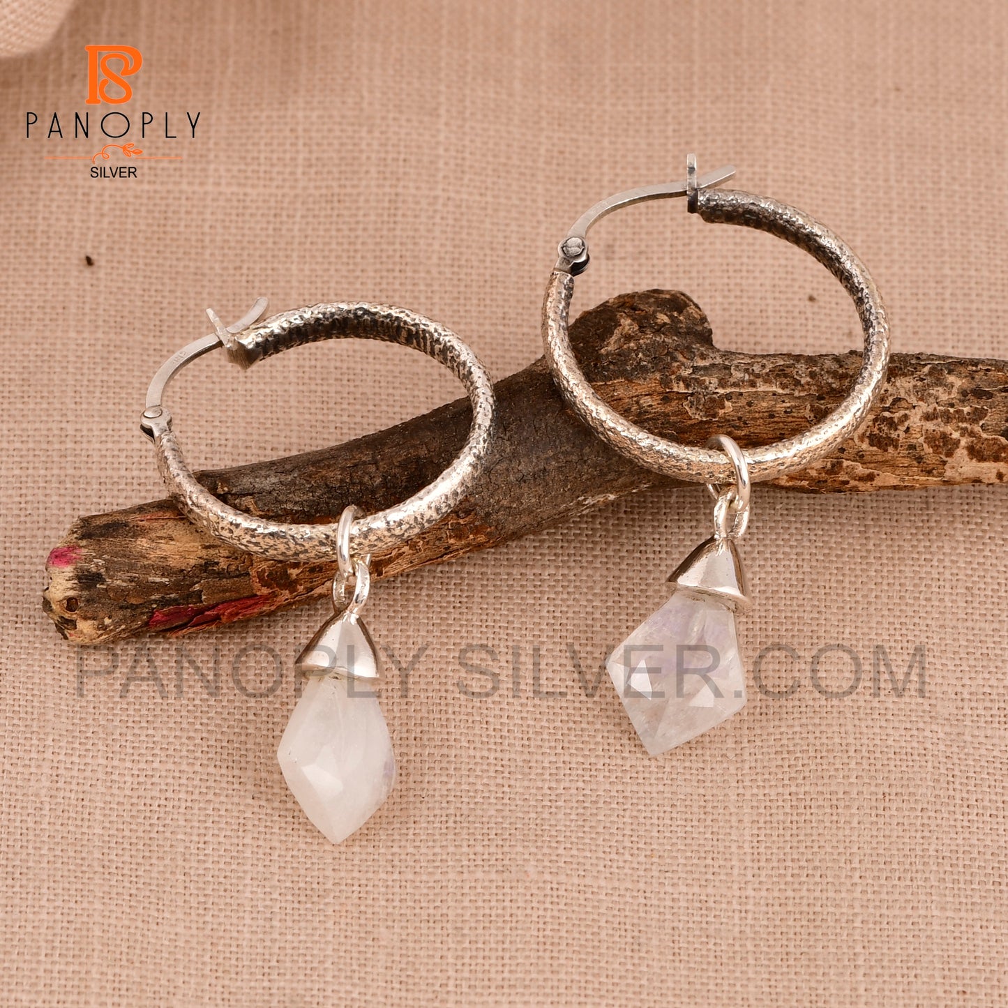 925 Silver Kite Shape Natural Gemstone Hoop Earrings