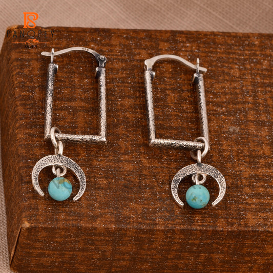 Stunning Half-Moon Turquoise & Moonstone Rectangular Drop Earrings