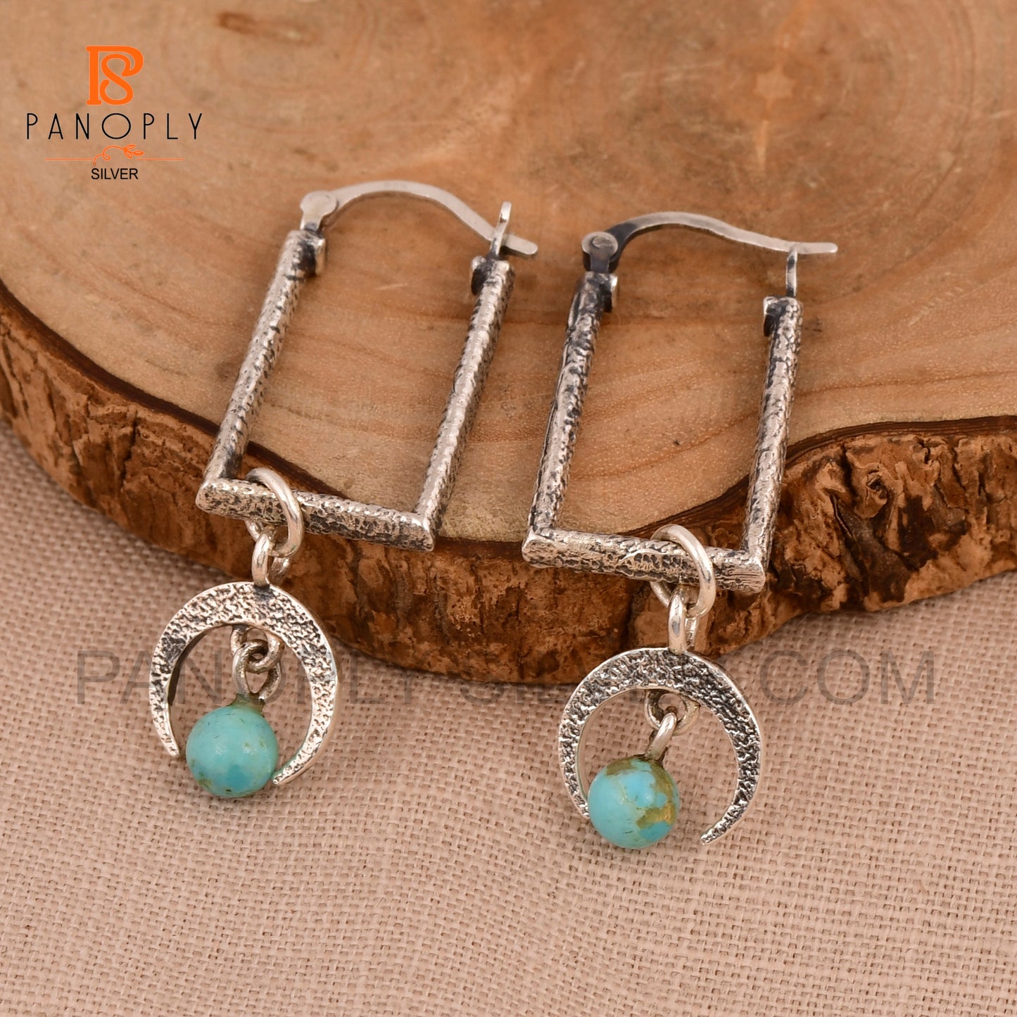 Stunning Half-Moon Turquoise & Moonstone Rectangular Drop Earrings