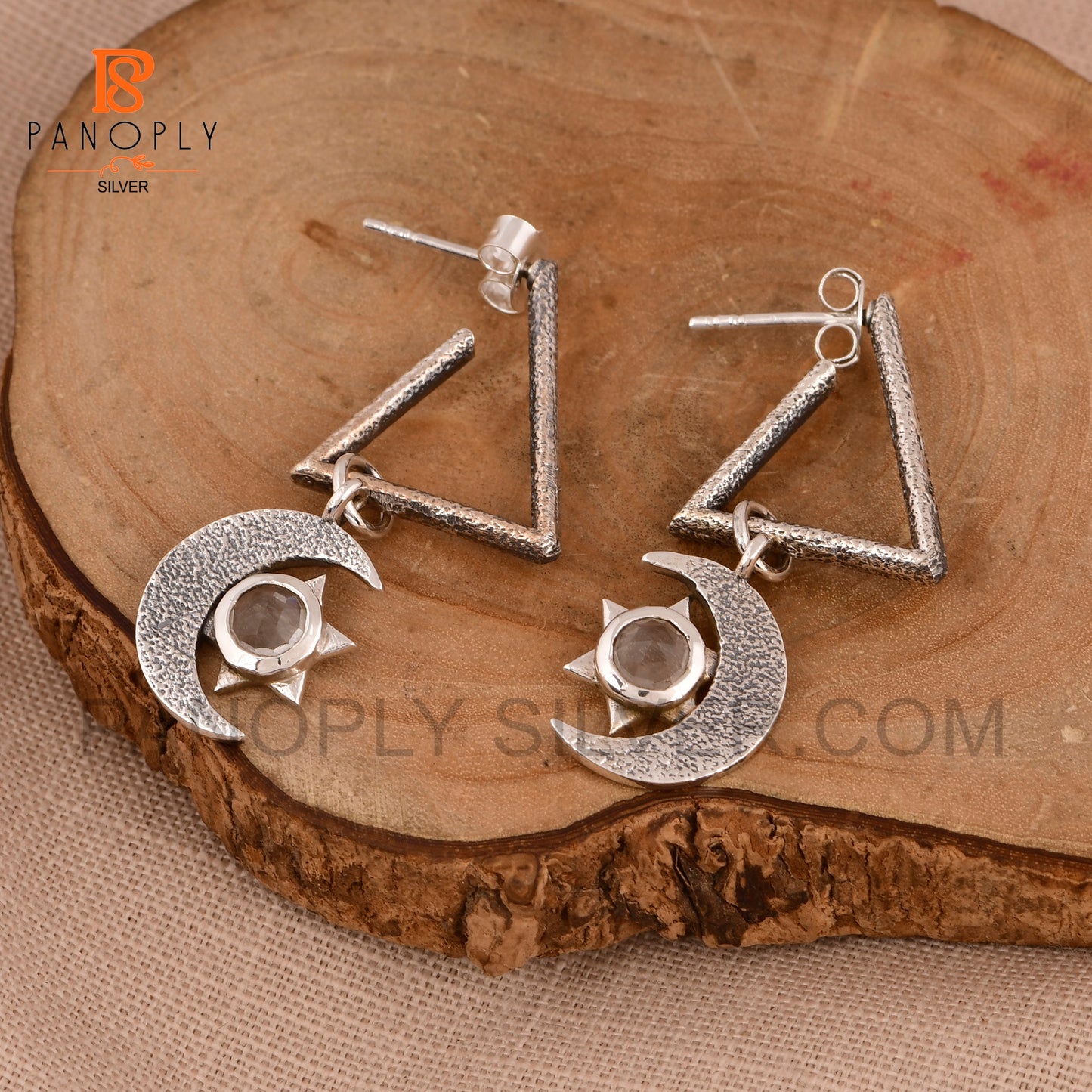 925 Silver Charm Star & Half-Moon Turquoise Triangle Drop Earrings