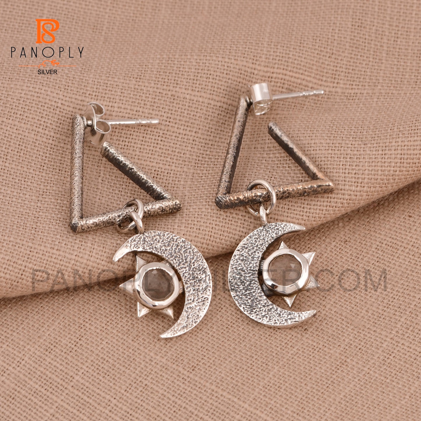 925 Silver Charm Star & Half-Moon Turquoise Triangle Drop Earrings