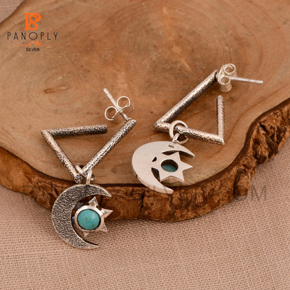 925 Silver Charm Star & Half-Moon Turquoise Triangle Drop Earrings