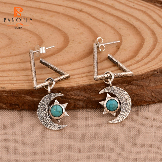 925 Silver Charm Star & Half-Moon Turquoise Triangle Drop Earrings