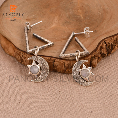 925 Silver Charm Star & Half-Moon Turquoise Triangle Drop Earrings