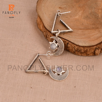 925 Silver Charm Star & Half-Moon Turquoise Triangle Drop Earrings