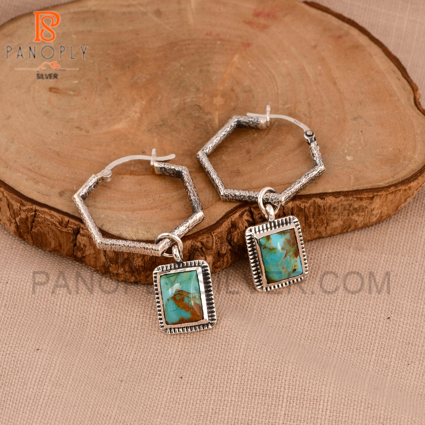 December Birthstone Kingman Turquoise Hoop Earrings For Women