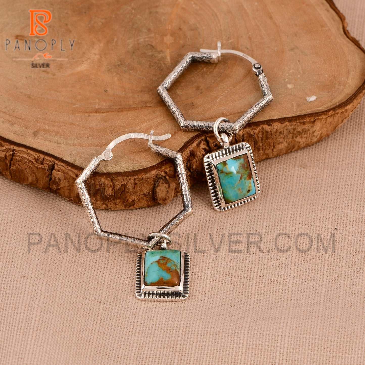 December Birthstone Kingman Turquoise Hoop Earrings For Women