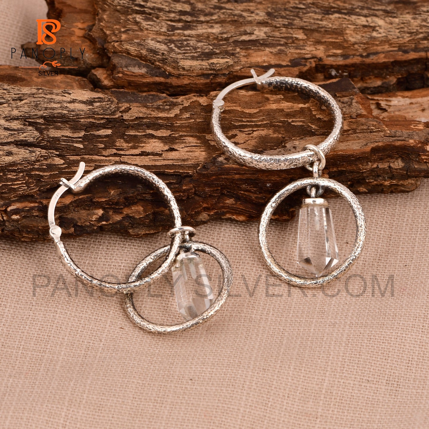 Terminated 925 Silver Crystal Point Double Hoop Earrings