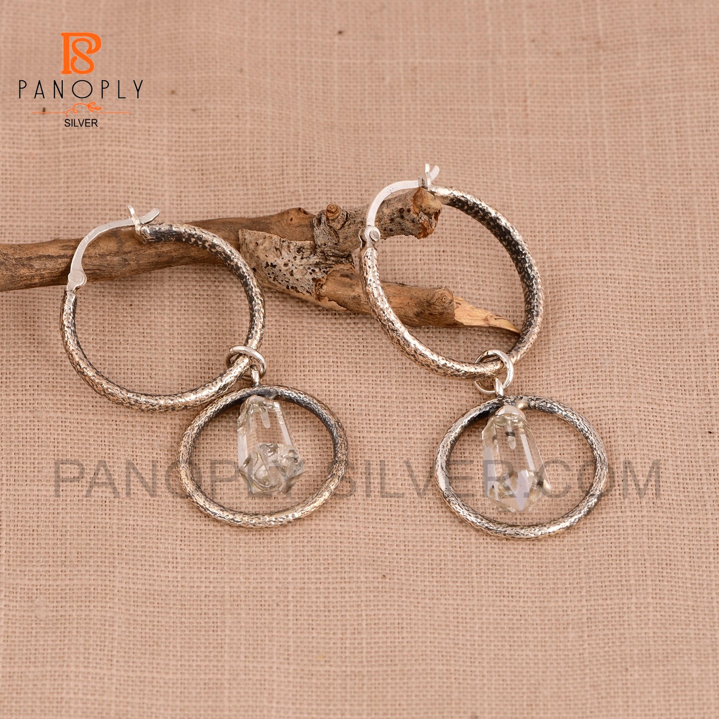 Terminated 925 Silver Crystal Point Double Hoop Earrings