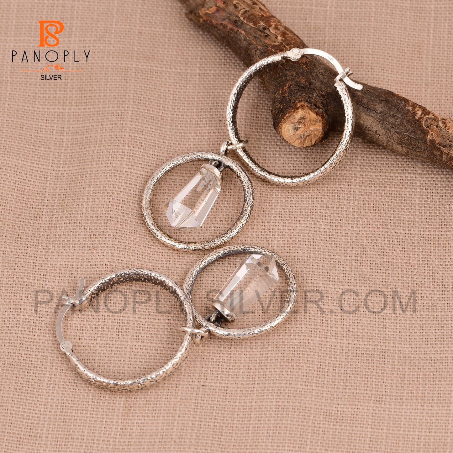 Terminated 925 Silver Crystal Point Double Hoop Earrings