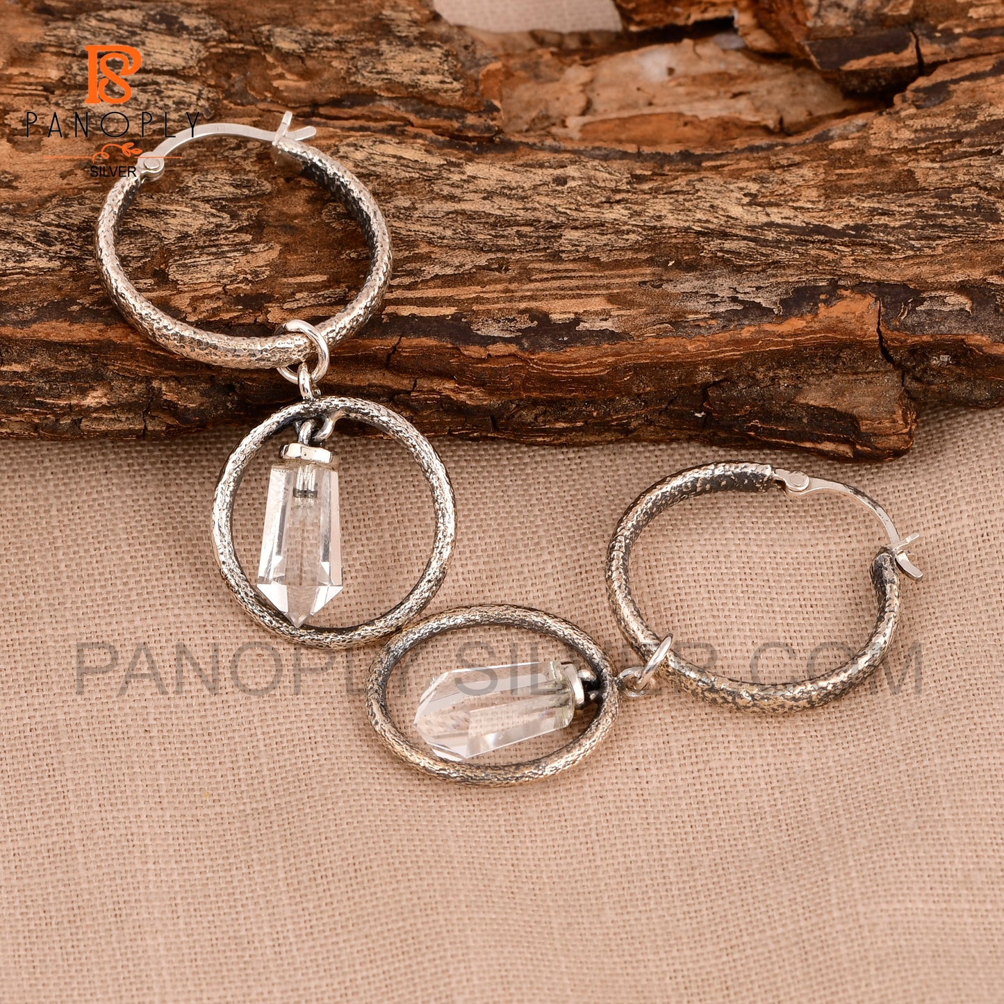 Terminated 925 Silver Crystal Point Double Hoop Earrings