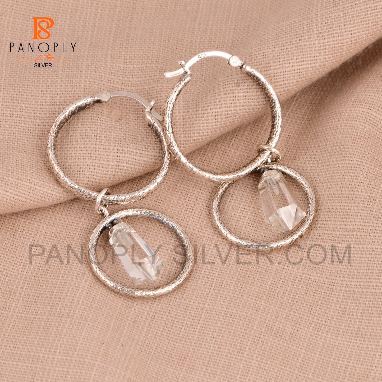 Terminated 925 Silver Crystal Point Double Hoop Earrings