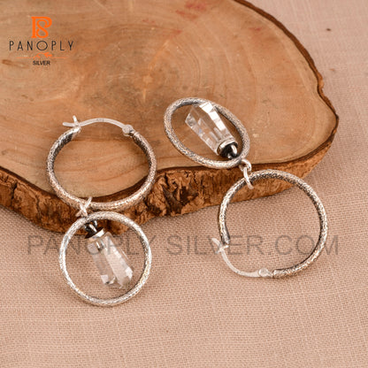 Terminated 925 Silver Crystal Point Double Hoop Earrings