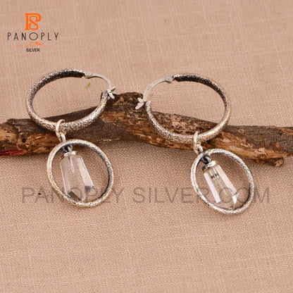 Terminated 925 Silver Crystal Point Double Hoop Earrings