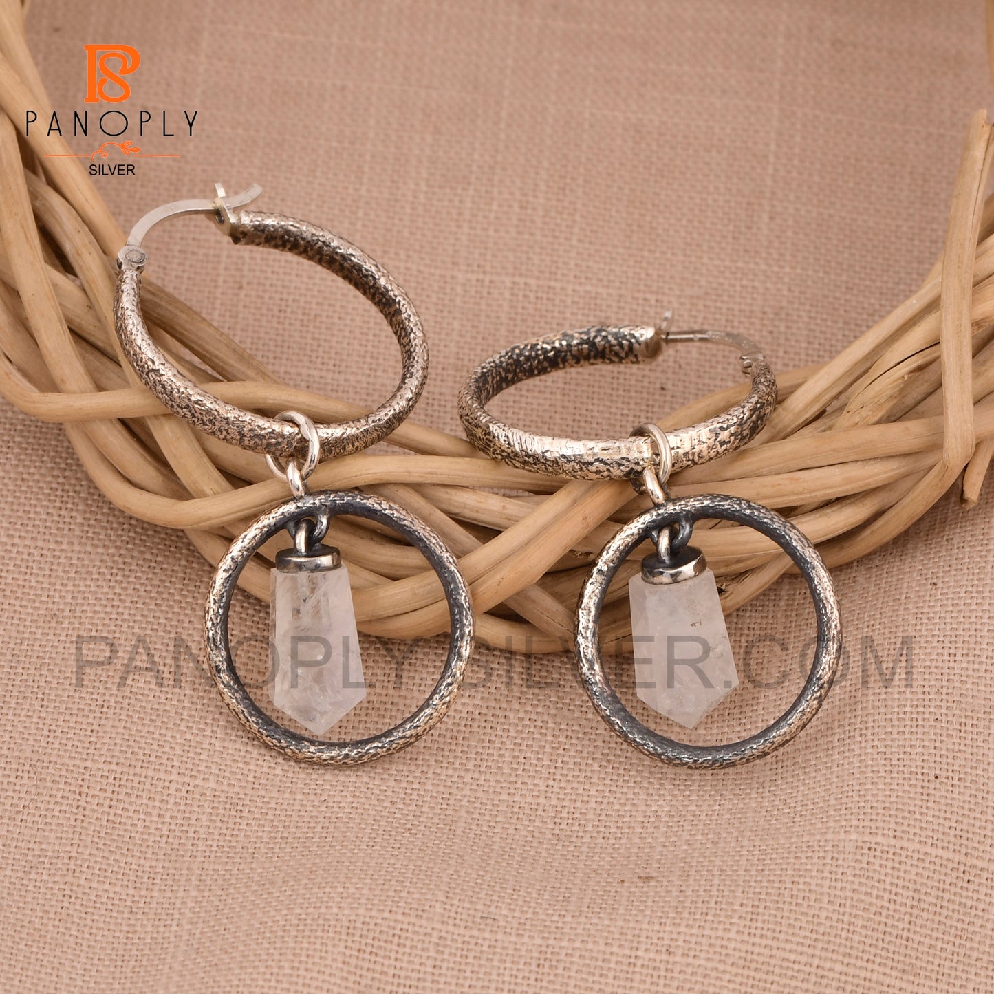 Terminated 925 Silver Crystal Point Double Hoop Earrings