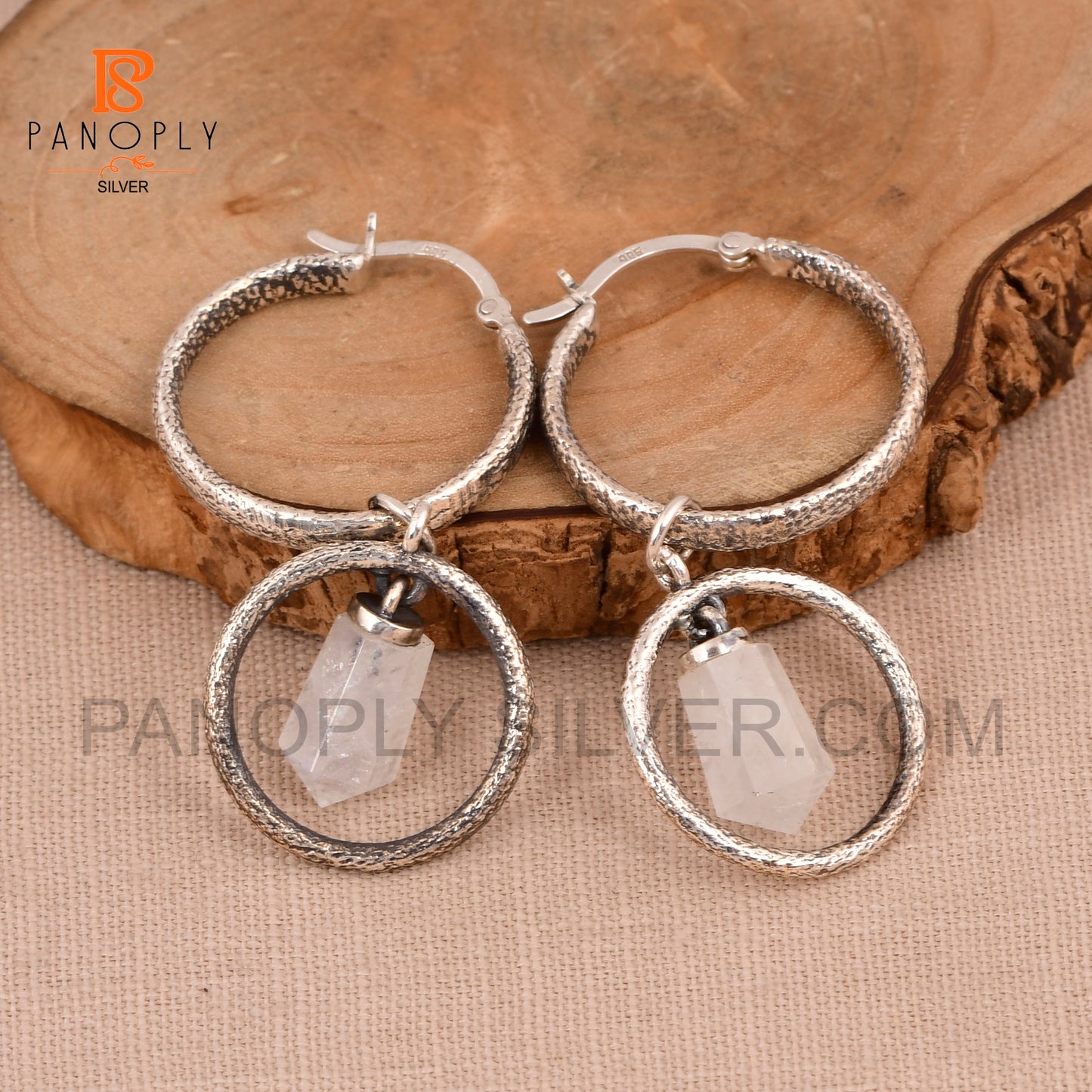 Terminated 925 Silver Crystal Point Double Hoop Earrings