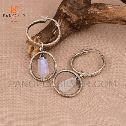 Terminated 925 Silver Crystal Point Double Hoop Earrings