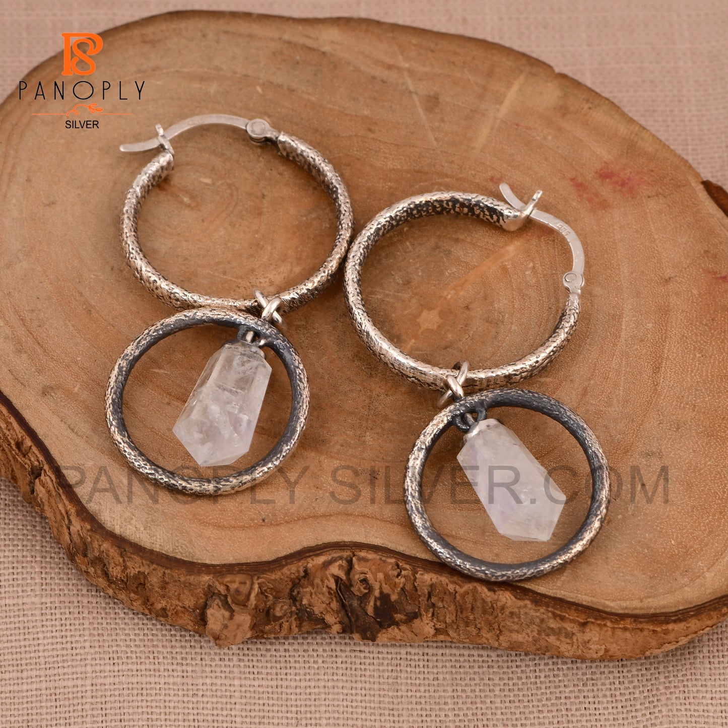 Terminated 925 Silver Crystal Point Double Hoop Earrings