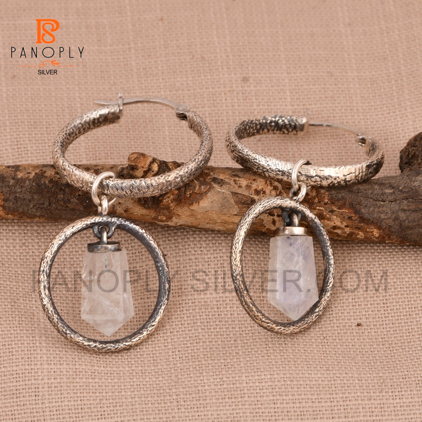 Terminated 925 Silver Crystal Point Double Hoop Earrings