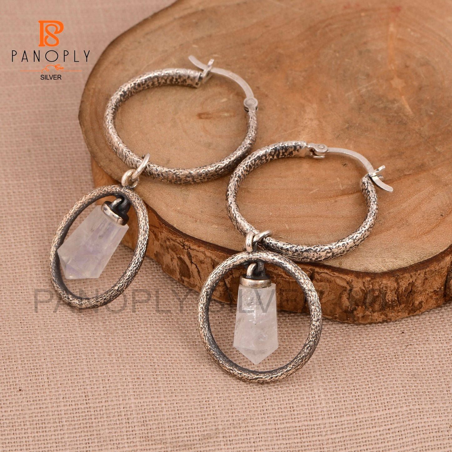 Terminated 925 Silver Crystal Point Double Hoop Earrings