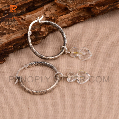 925 Silver Hoop Earrings with Double Heart Turquoise Charm