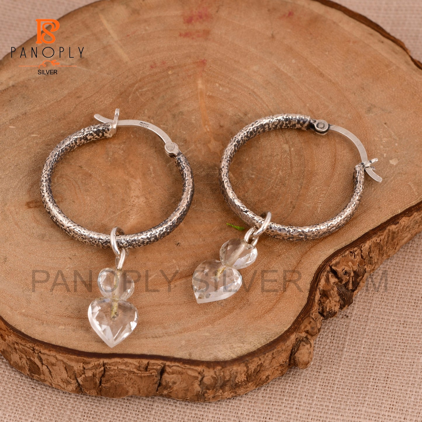 925 Silver Hoop Earrings with Double Heart Turquoise Charm