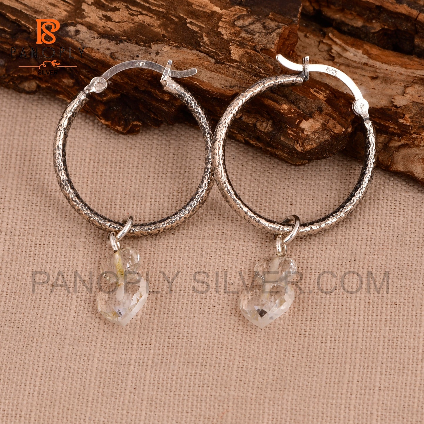 925 Silver Hoop Earrings with Double Heart Turquoise Charm