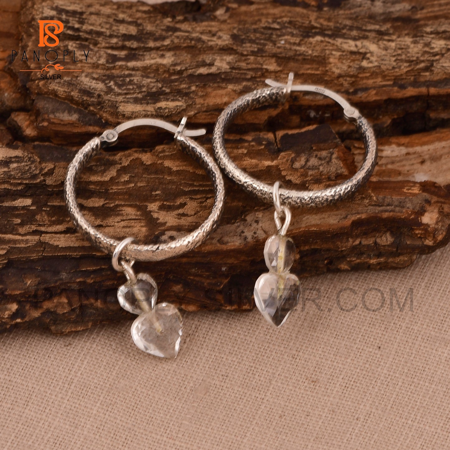 925 Silver Hoop Earrings with Double Heart Turquoise Charm