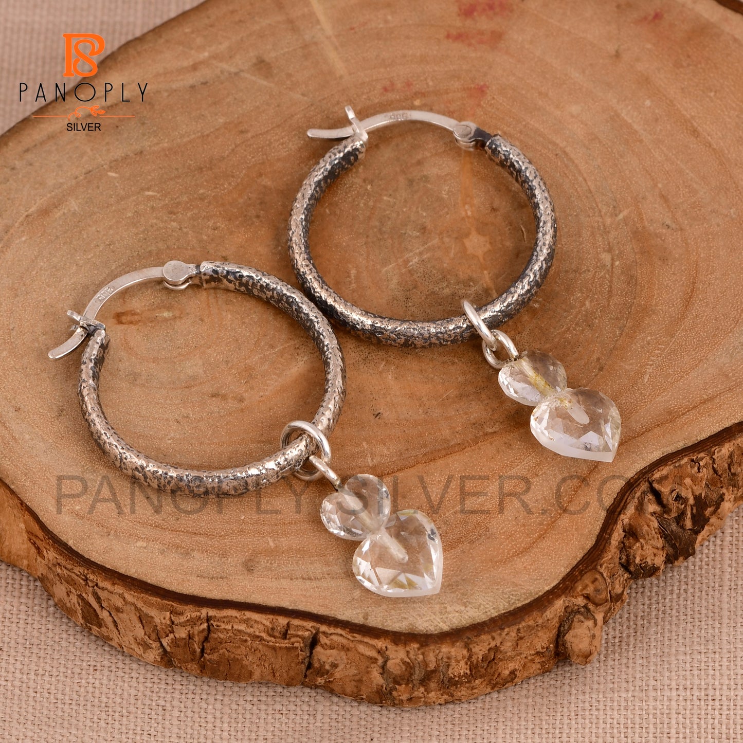 925 Silver Hoop Earrings with Double Heart Turquoise Charm