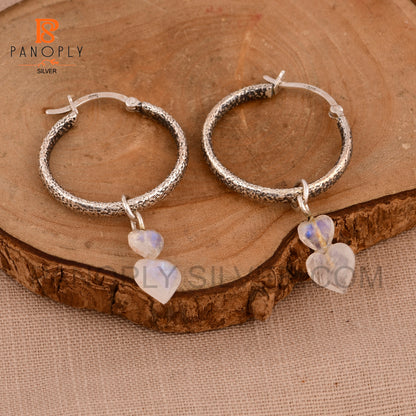 925 Silver Hoop Earrings with Double Heart Turquoise Charm