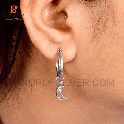 925 Silver Charm Half Moon Hoop Earrings For Women Jewelry