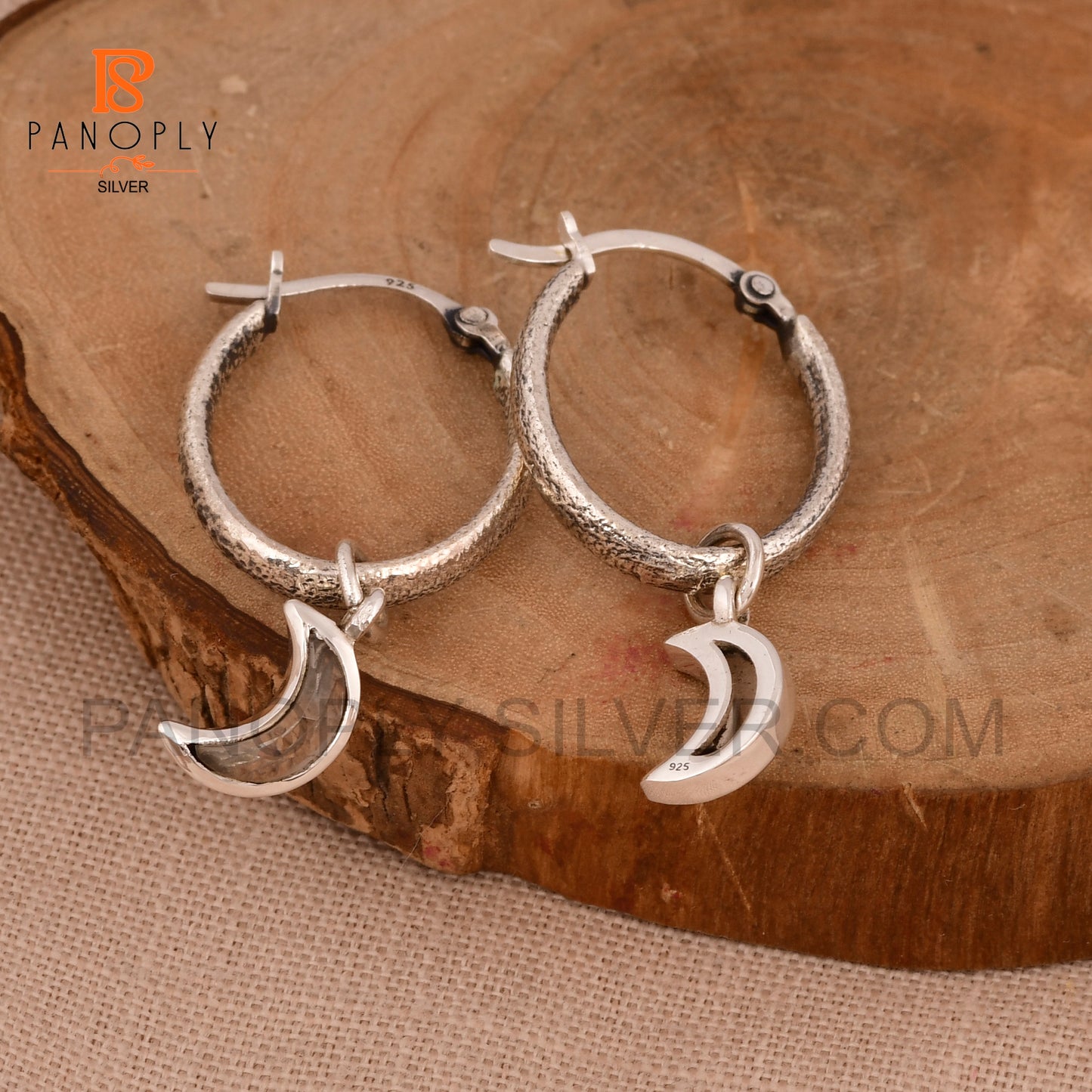 925 Silver Charm Half Moon Hoop Earrings For Women Jewelry