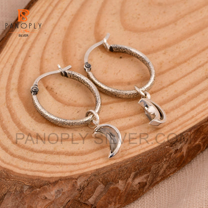 925 Silver Charm Half Moon Hoop Earrings For Women Jewelry