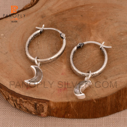 925 Silver Charm Half Moon Hoop Earrings For Women Jewelry